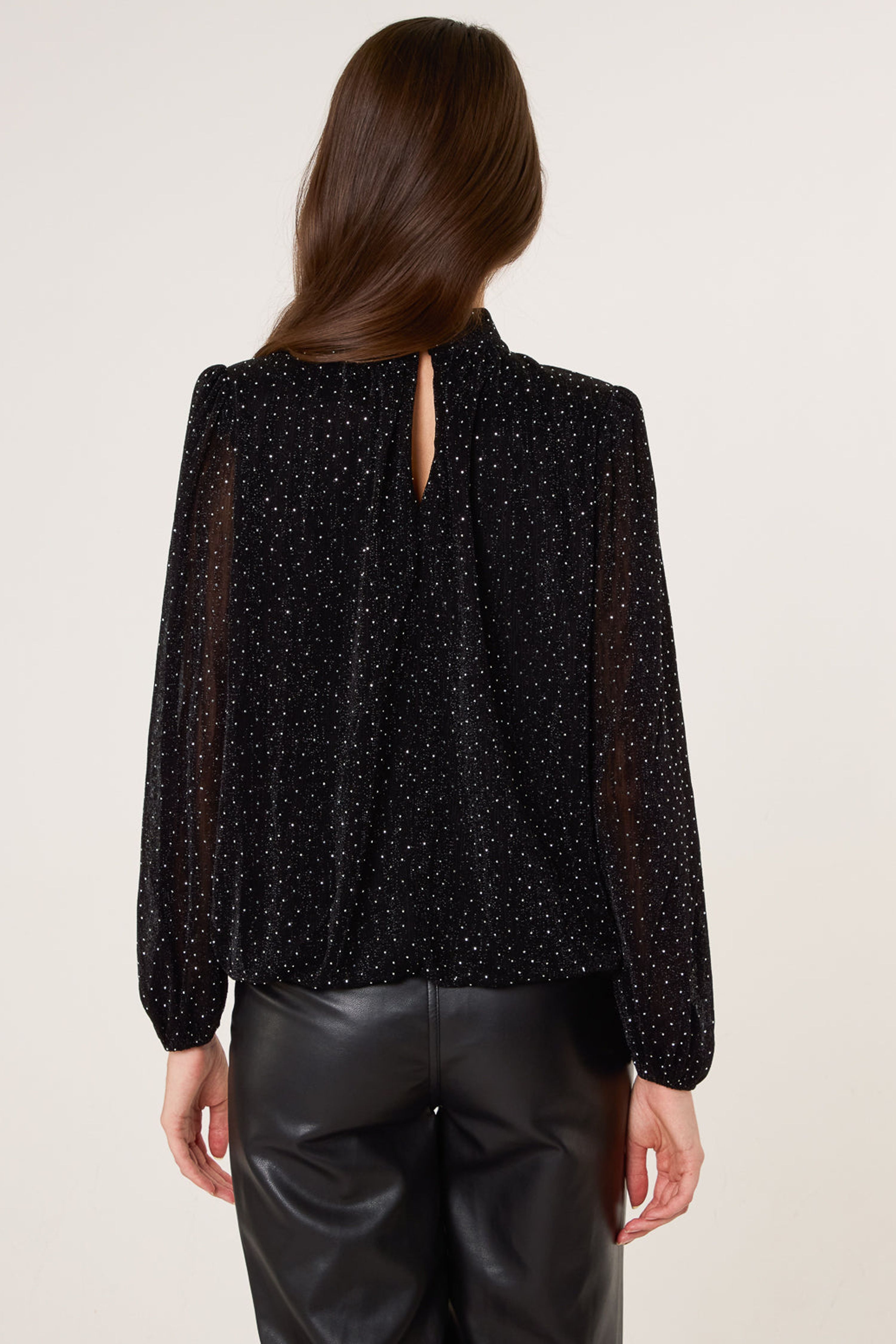 Blue Vanilla Black Rhinestone Shoulder Pad Puffball Blouse