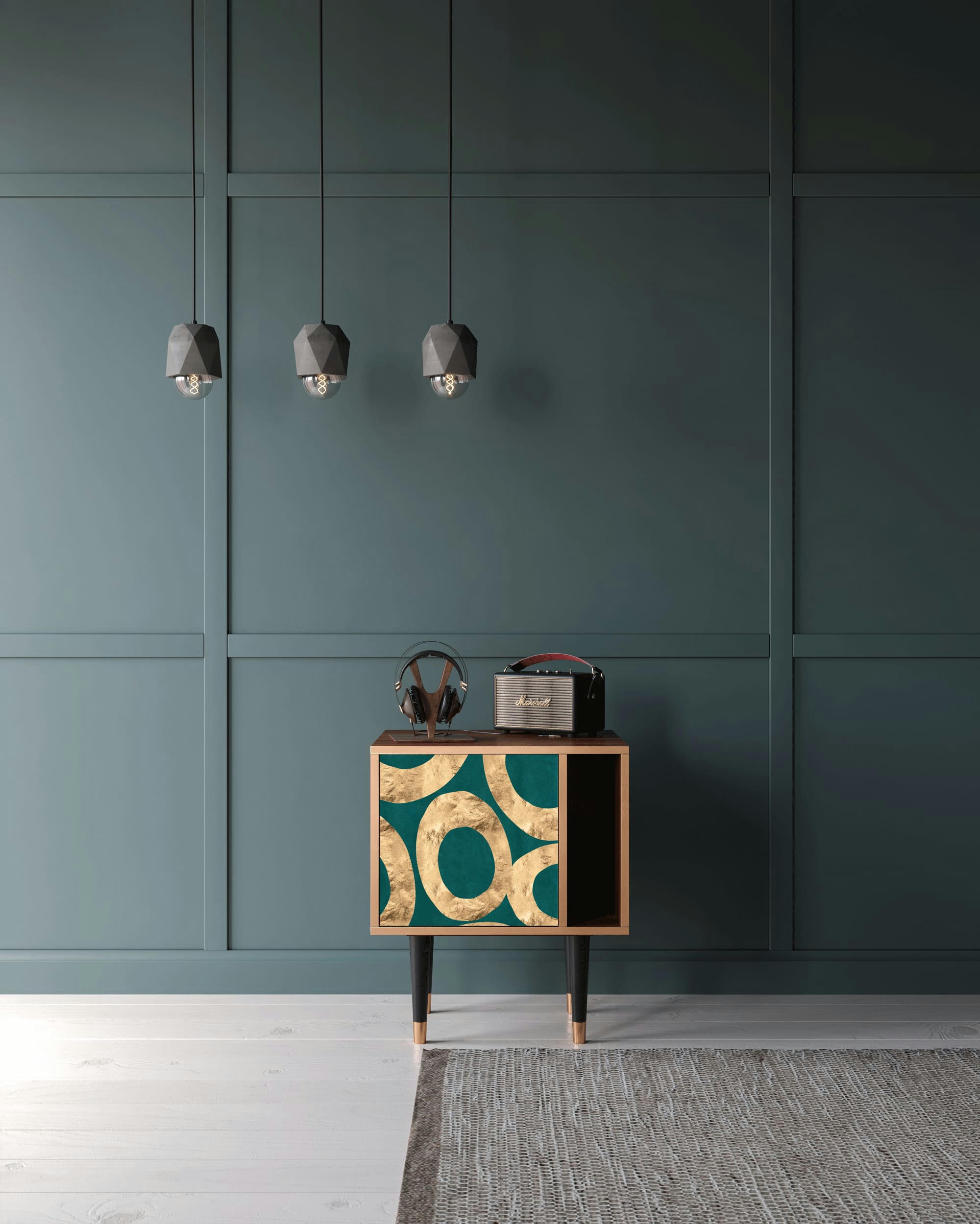 ZIRCON SPHERE - Table de chevet bleu-vert 1 porte L 58 cm