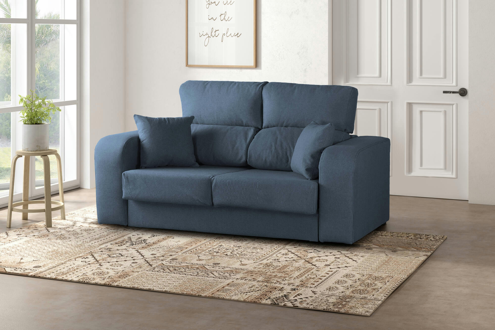 DPAJA - Canapé fixe 3 places en tissu bleu clair