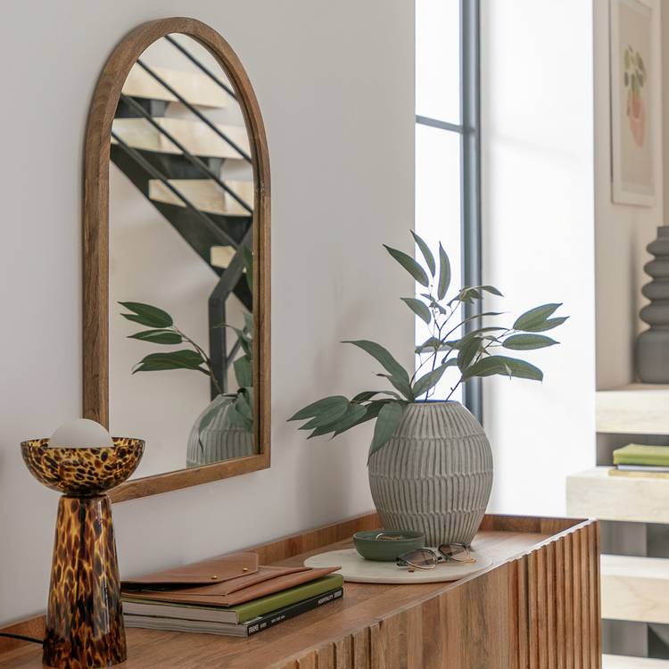 Habitat Mango Wood Arch Wall Mirror - 70x50cm