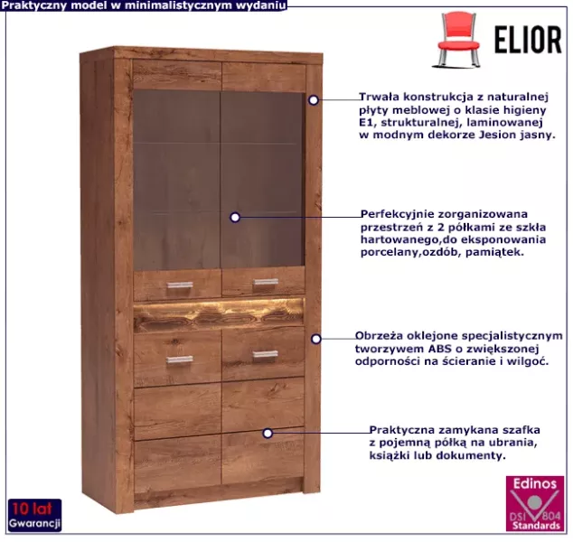 Witryna do salonu jesion jasny - Sarrix