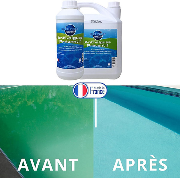 Anti-algues Préventif Piscine 5L, Rattrapage Eau Verte, Anti Eau Verte/Trouble, Produit Double Action
