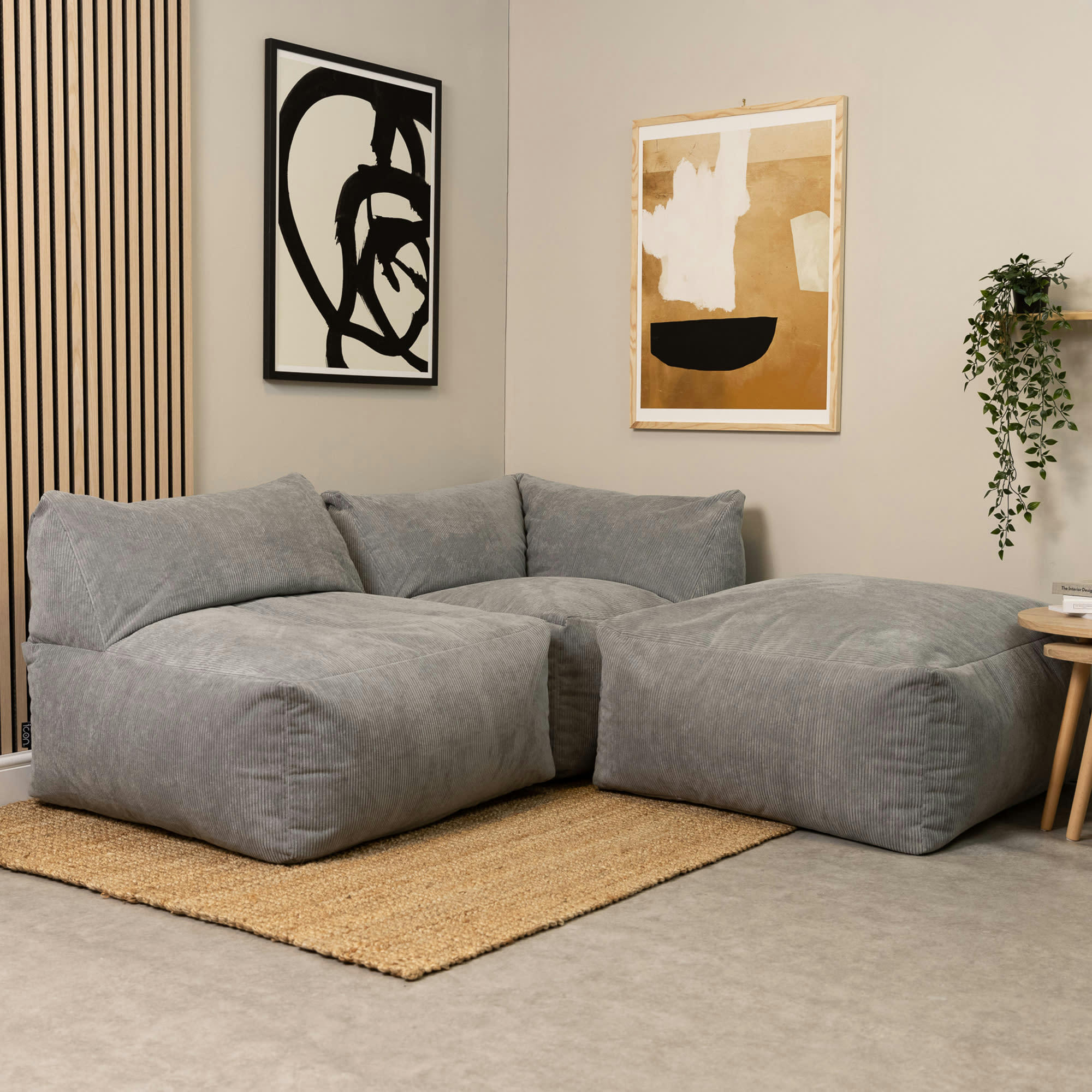 TETRA - Pouf angle modulable velours côtelé gris
