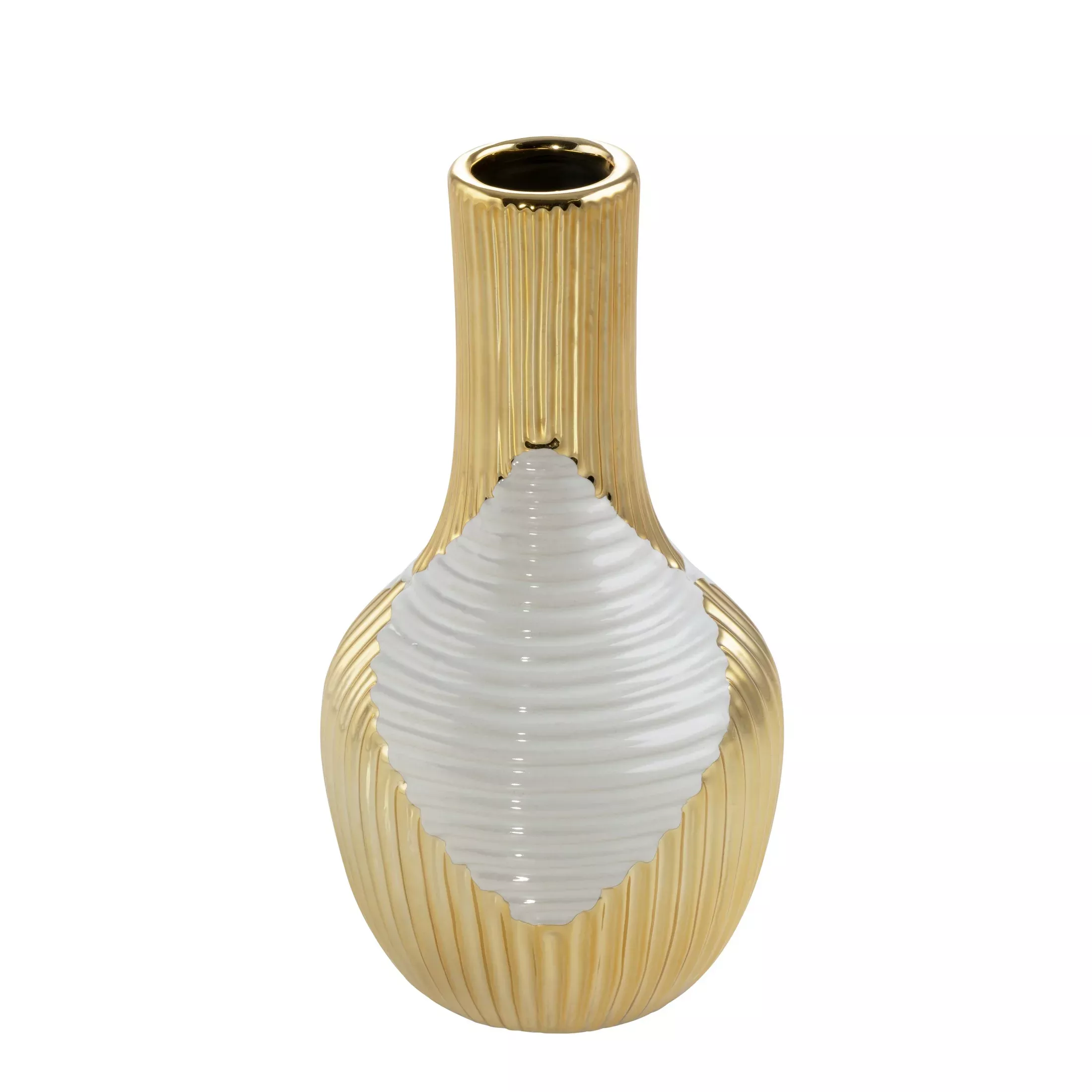 Wazon ceramiczny beżowo-złoty z geometrycznym wzorem średnica 12x23 cm RAKEL