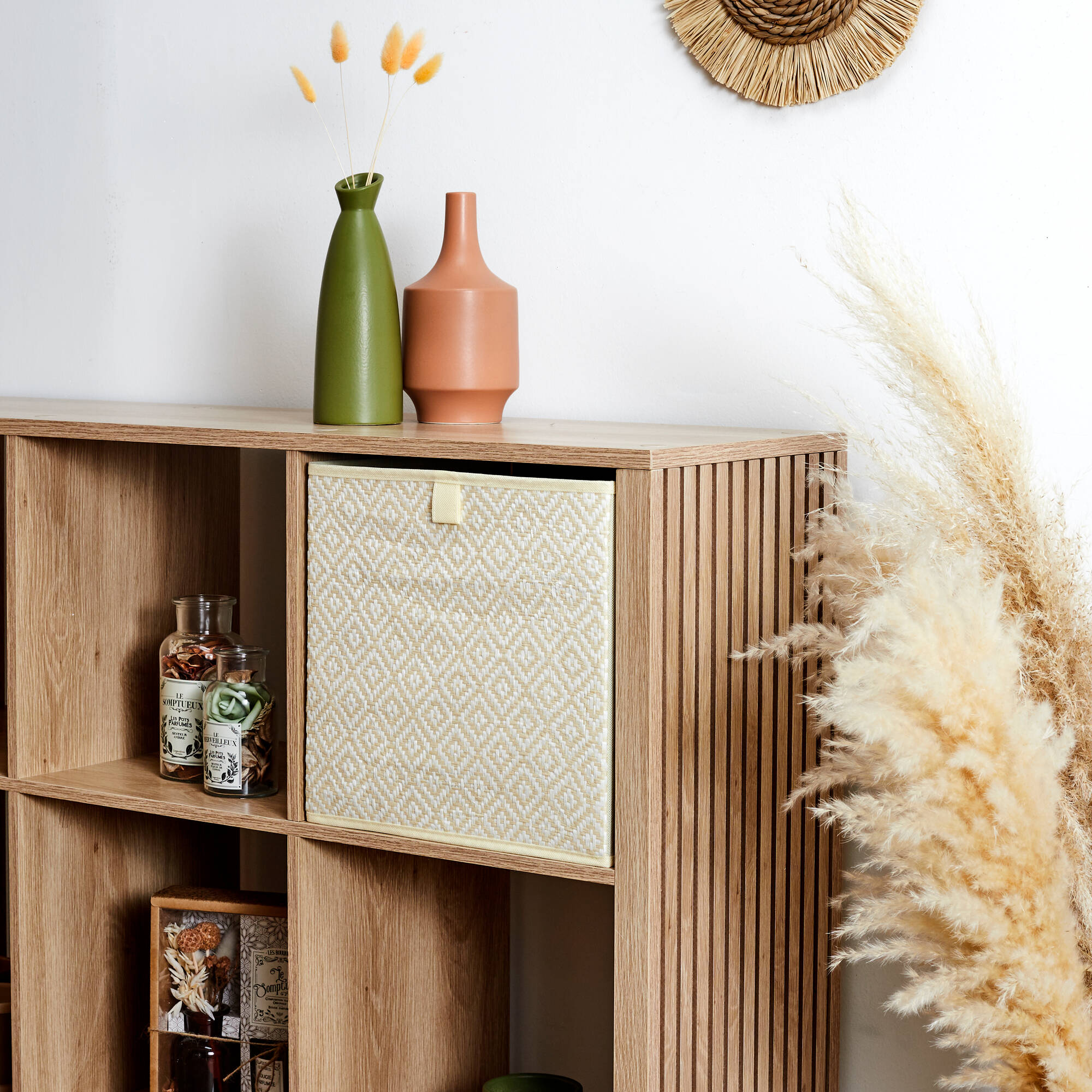 Cube de rangement pliable, tissage fantaisie