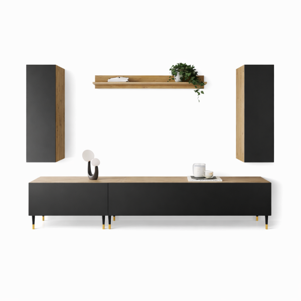 Mebloscianka Maui-2 Loft Zestaw Mebli Styl Loftowym Dąb Artisan Czarny-Mat