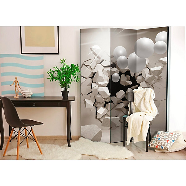 Paravent 'Libère-moi' 3 volets - Design moderne et audacieux 135 x 172 cm Beige et Blanc