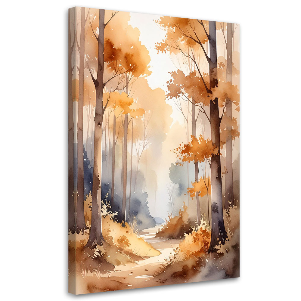 Obraz do salonu sypialni, Jesienny Mglisty Las Akwarelowy Leśny 20x30