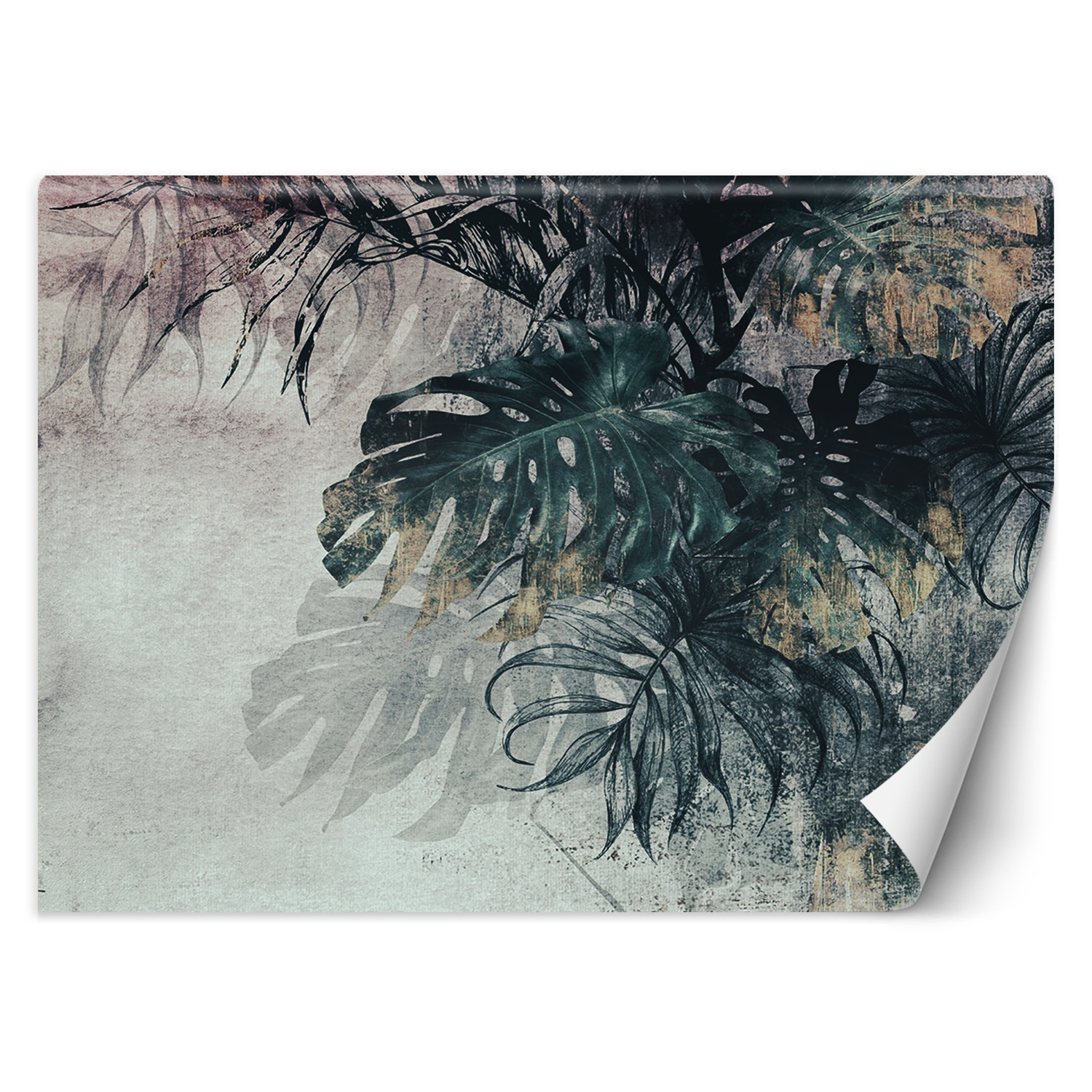 Feeby Fototapeta, Monstera 3D Liście Zieleń Złoto 150x105