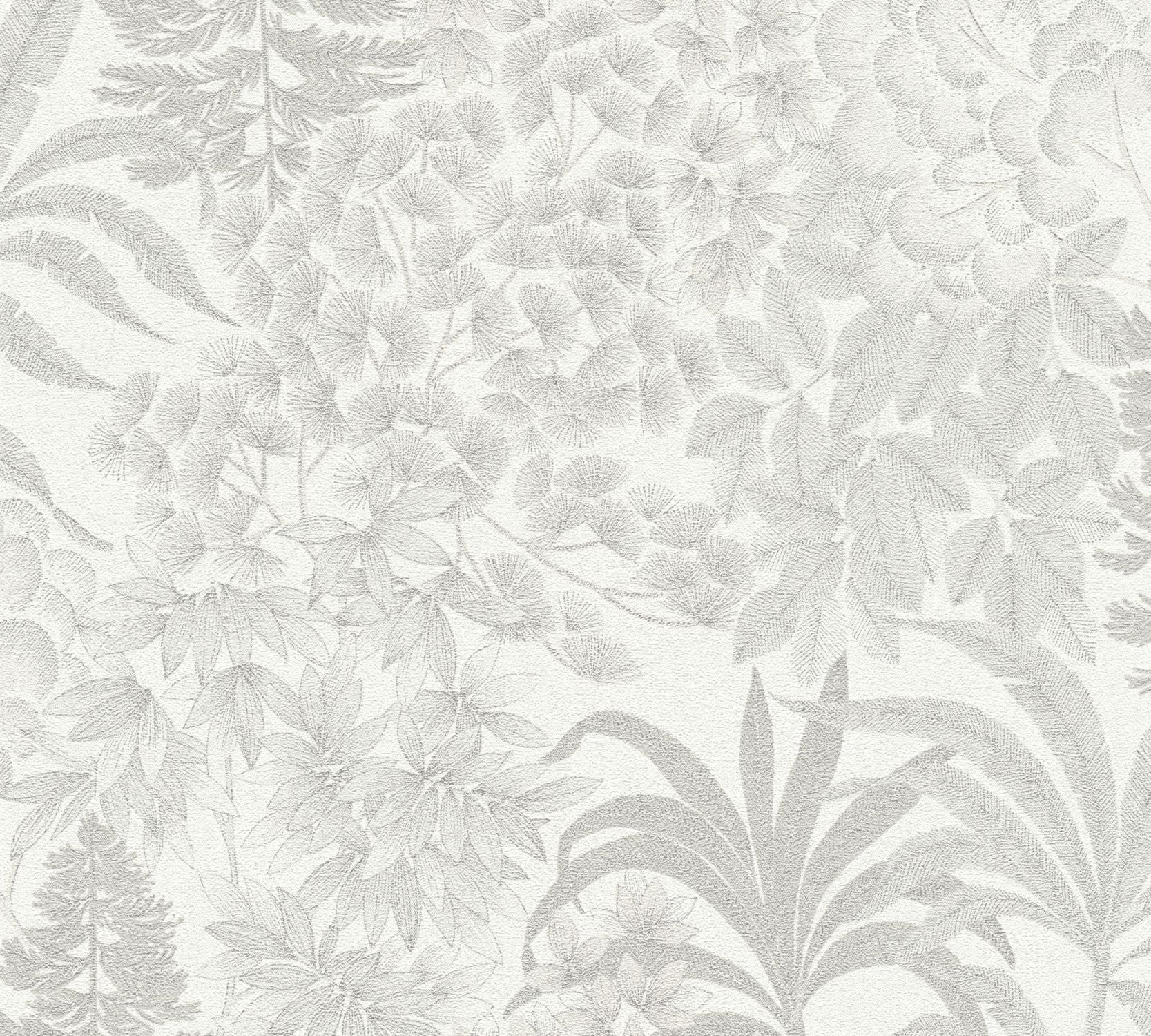 Livingwalls behang bloemen wit, grijs en zilver - 53 cm x 10.05 m - AS-391282