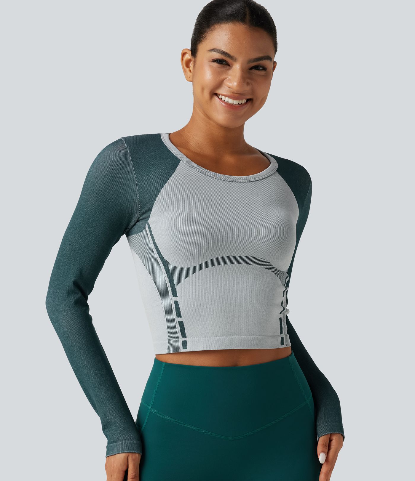 Haut de running OneForm Seamless Flow color block à encolure arrondie et manches longues