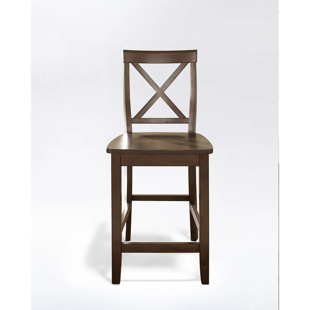 Crosley X-Back Counter Stool in Mahogany Finish with 24 Inch Seat Height. (Set of Two) - 18.25 W x 21.25 D x 41 H