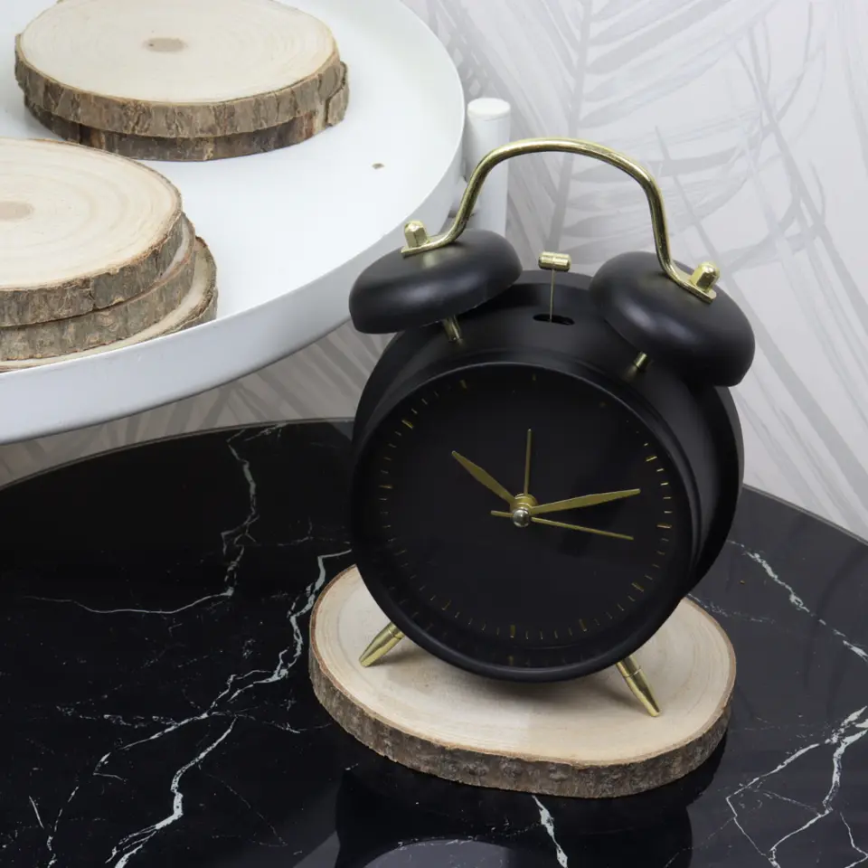 MISOU Wekker Analoog Bellenwekker Alarmwekker Zwart Goud Industrieel