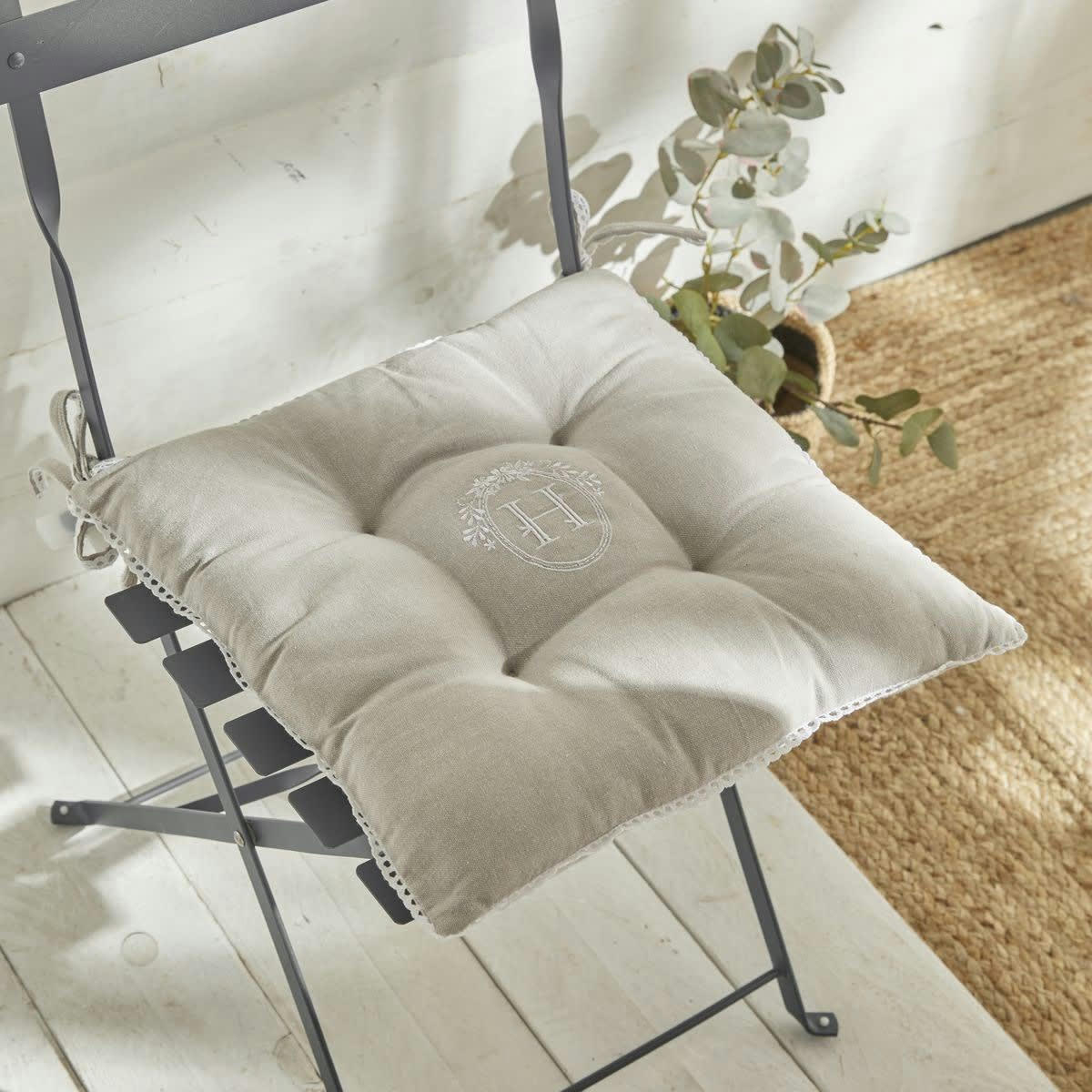 CHARME - Assise matelassée en coton beige 40x40