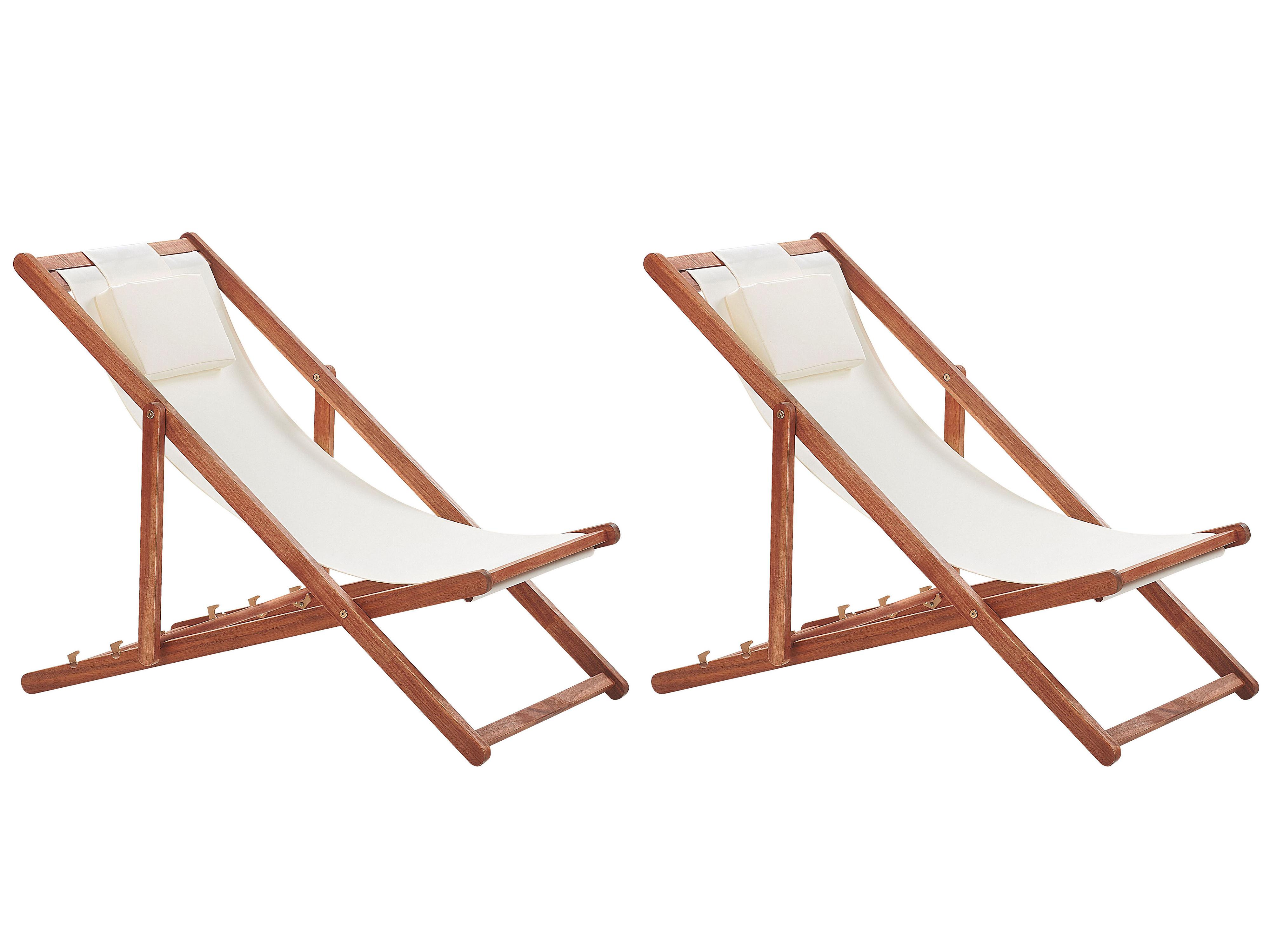 Set of 2 Folding Deck Chairs AVELLINO with Replacement Fabrics Acacia Wood Dark Brown