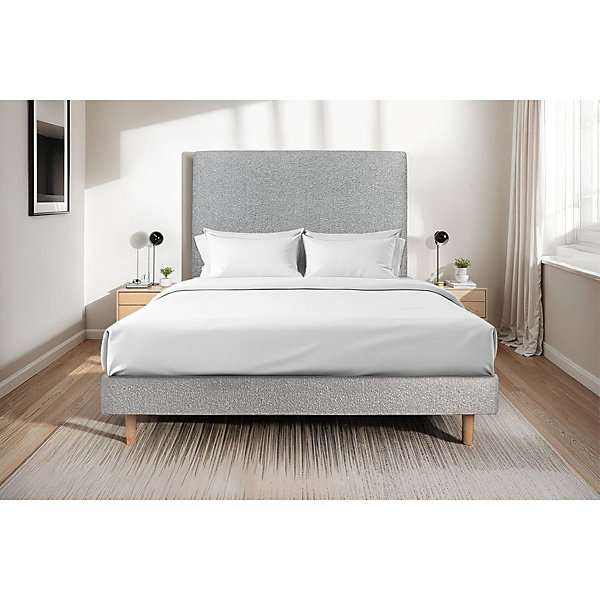 Lit avec tête de lit tapissier bouclette et sommier kit- Lit en bois massif