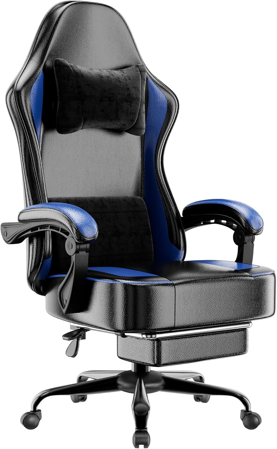 Gaming Chair with Pocket Spring Cushion and Footrest, Ergonomic Computer Chair for Adults, Breathable PU Leather Game Chair