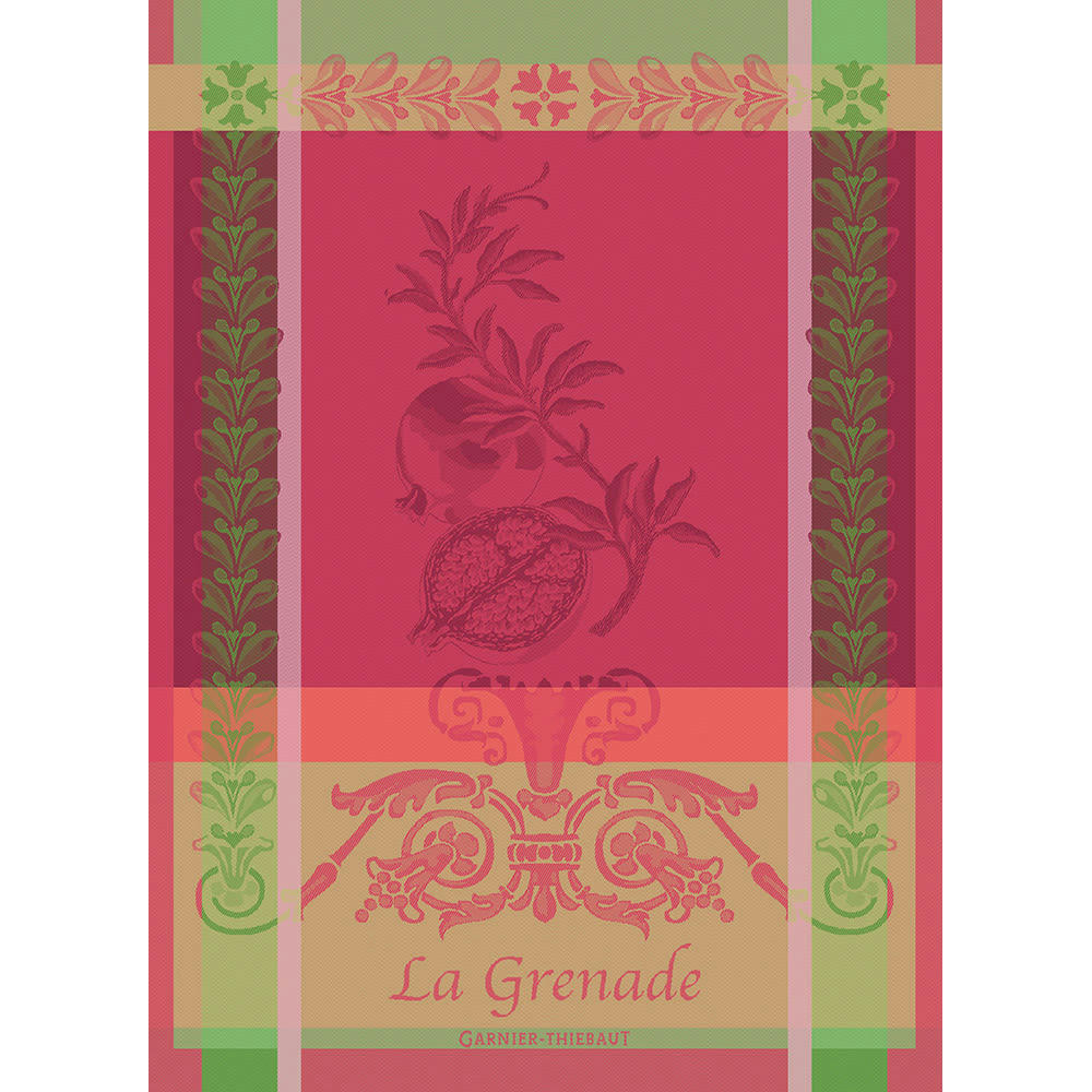 GRENADE ROSE - Torchon  pur coton vert 56x77