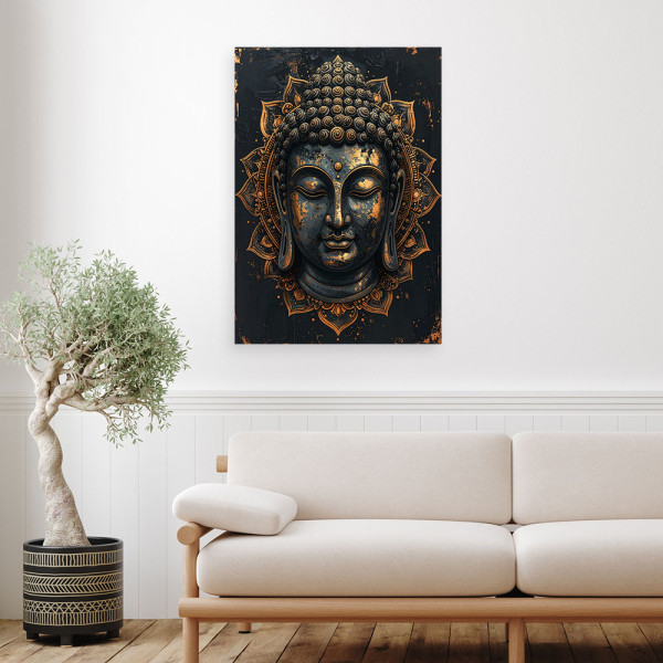 Obraz do salonu sypialni biura, Mandala Budda Zen Spa czarno złoty 20x30