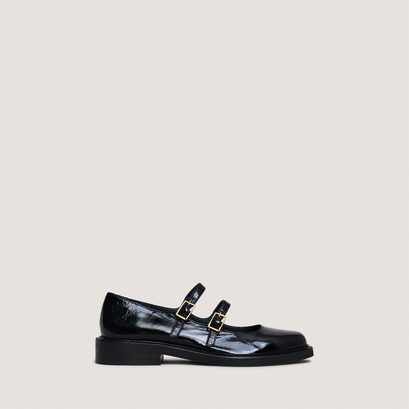 Ballerines à doubles bridesen cuir brillant noir | DREAMY