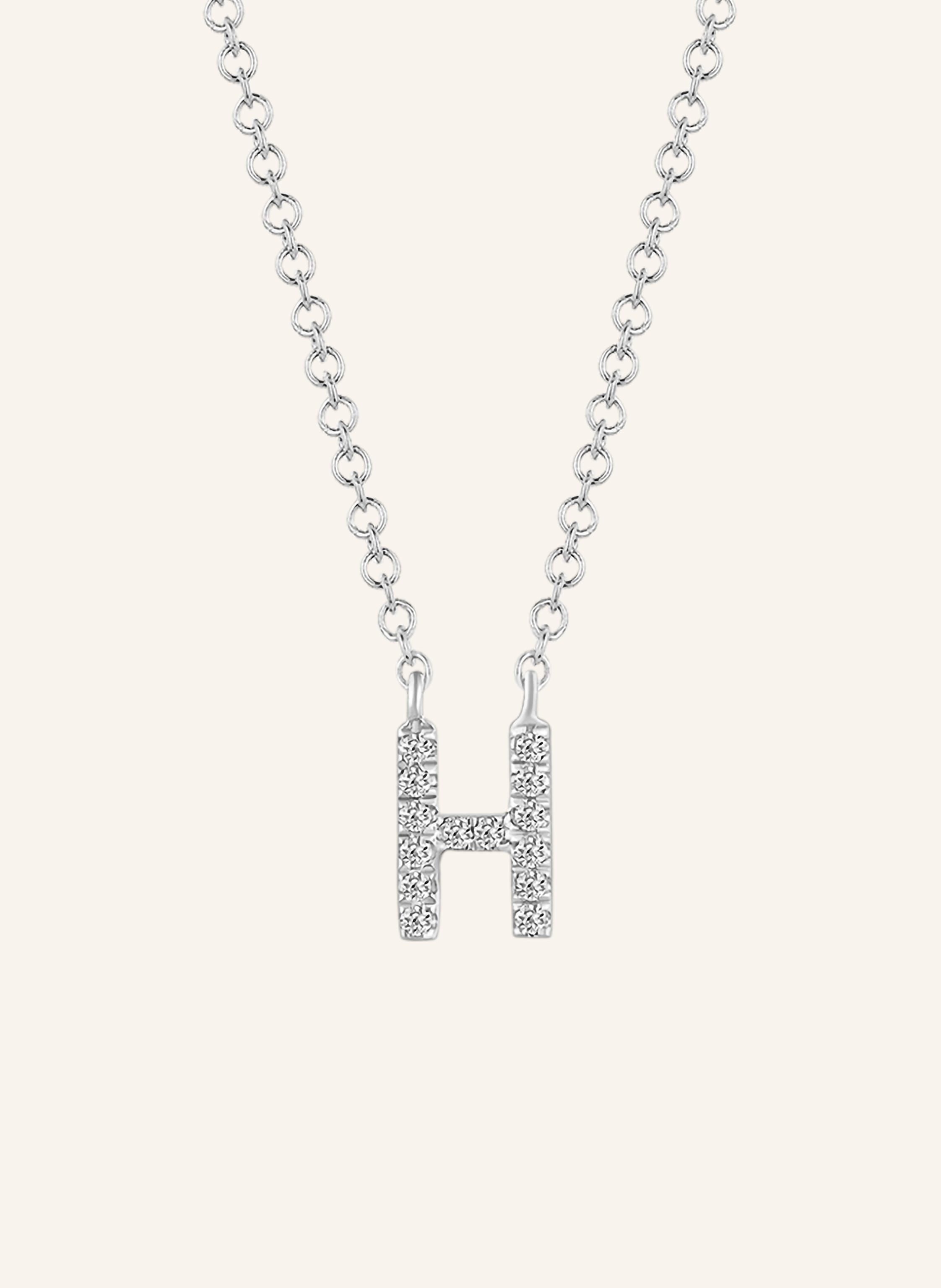 Leaf INITIALIEN Halskette „H“ aus 14 Karat Weißgold mit Diamanten