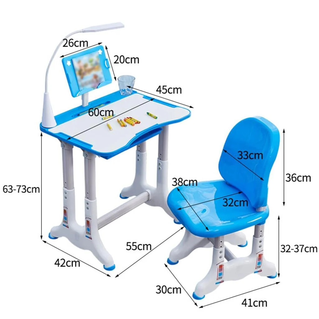 Height Adjustable Study Desk And Chair Set With Tilted Desktop And Drawer