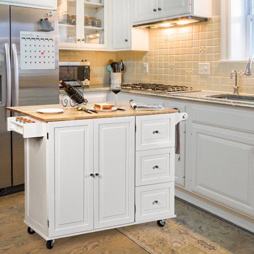 NNECW Kitchen Island Trolley with 3 Drawers & Adjustable Shelves