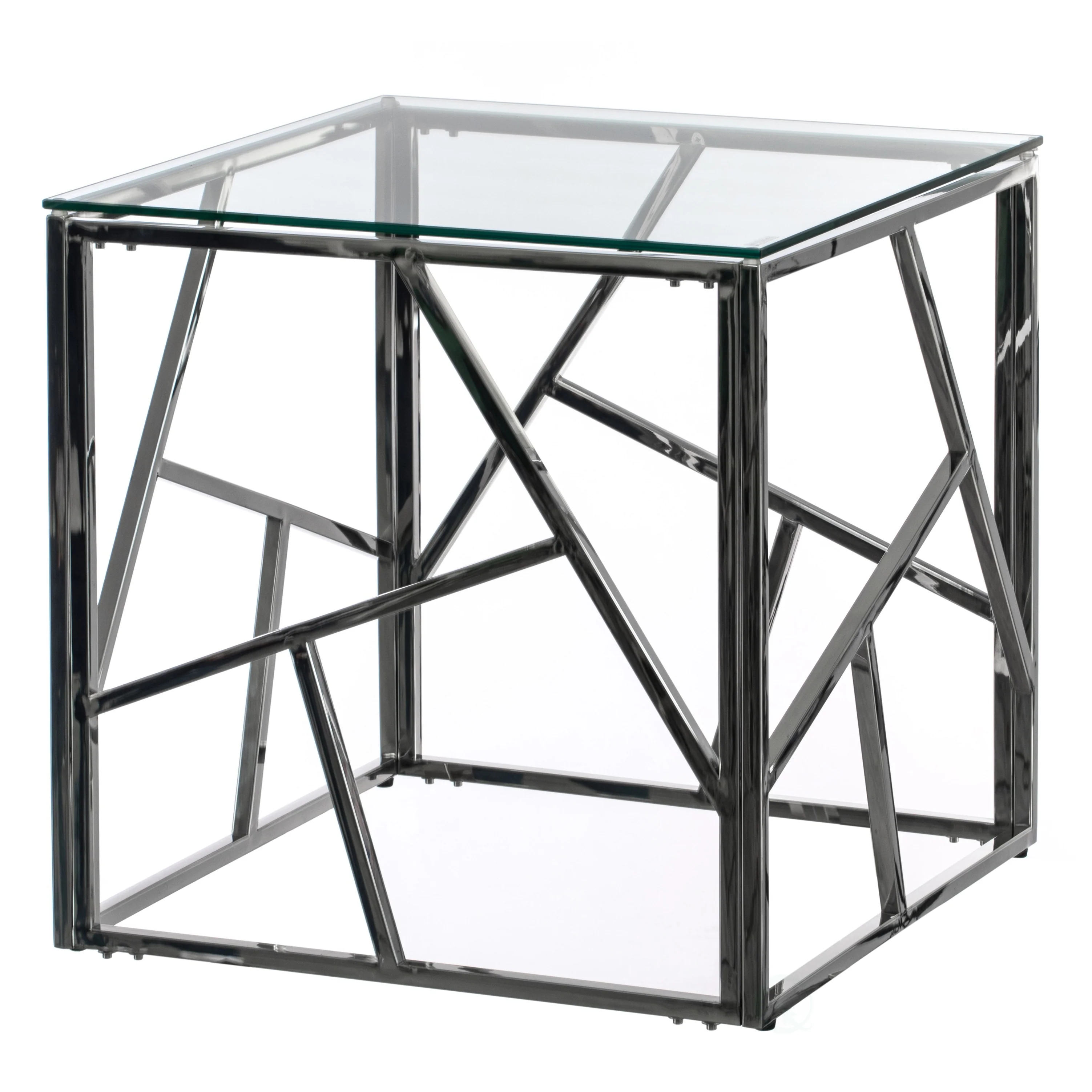 Modern Square End Side Table, Tempered Glass Top Metal Coffee Table