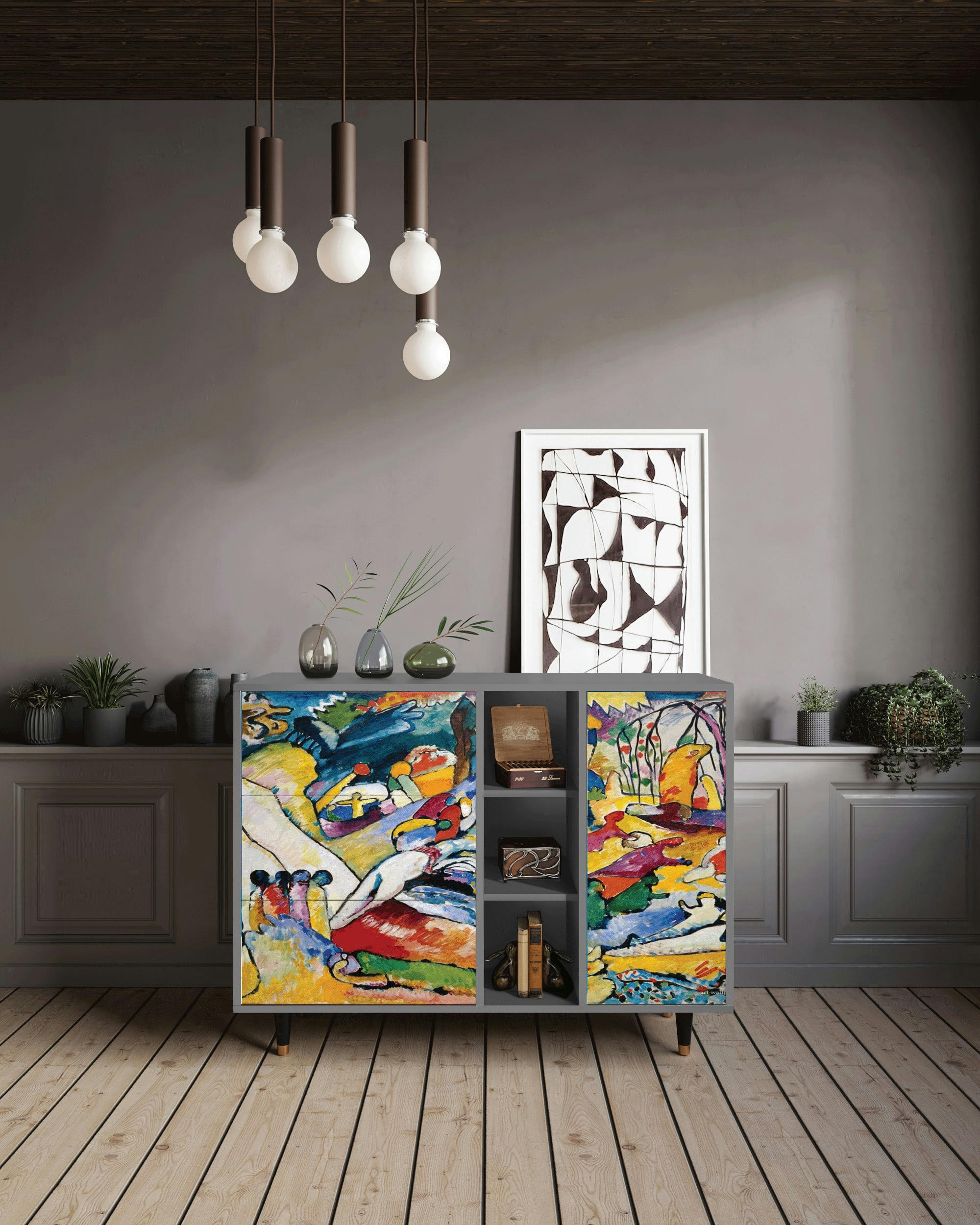 IMPROVISATION 26 BY WASSILY KANDINSKY - Buffet  multicolore 3 tiroirs et 1 porte L 125 cm