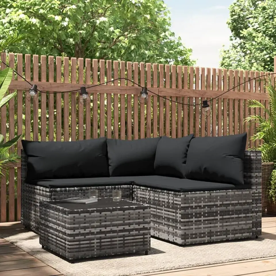 vidaXL - Loungeset - Grijs - Poly rattan - 4 stuks - Met kussens