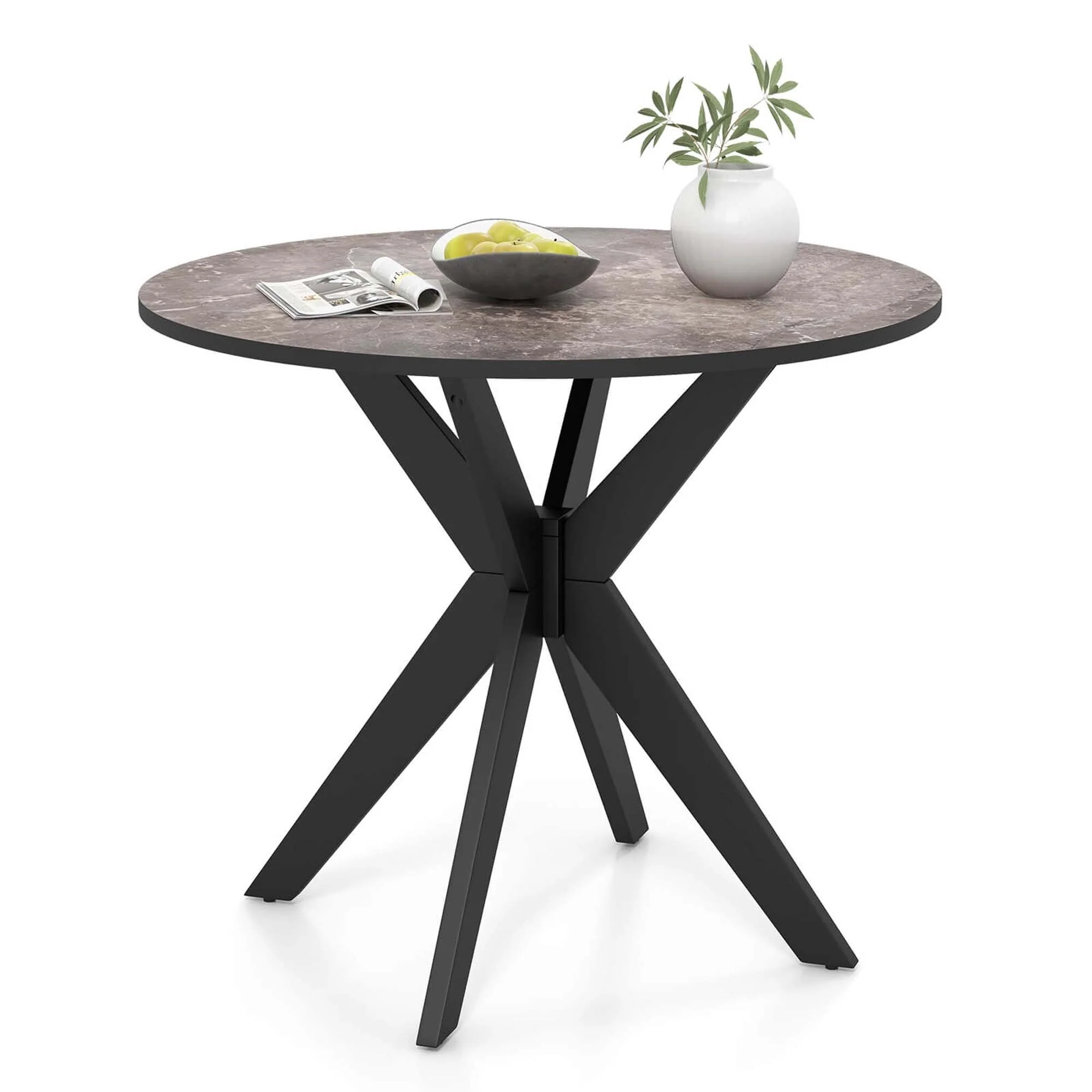 Costway Round Dining Table 36 Faux Marble Tabletop Rubber Wood Legs - See Details