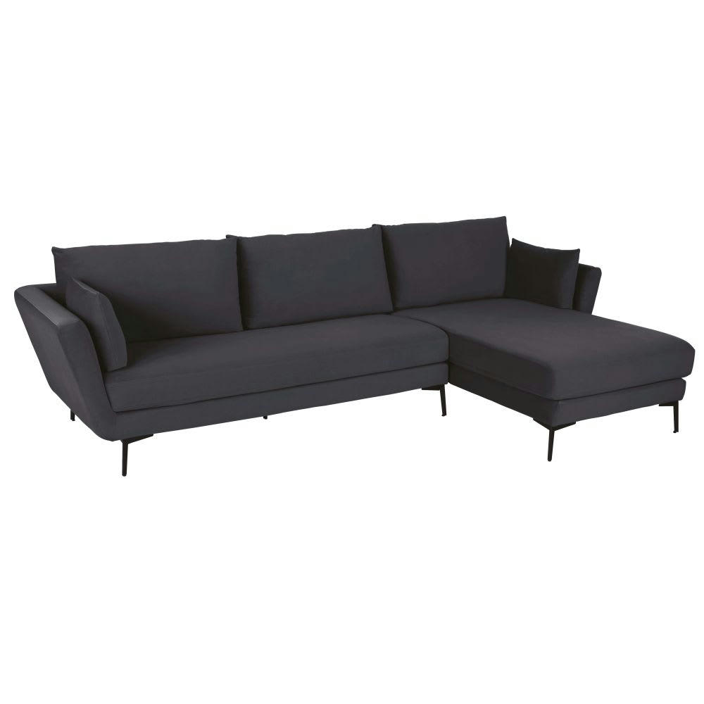 Prague - Canapé d'angle droit 4/5 places en velours gris anthracite