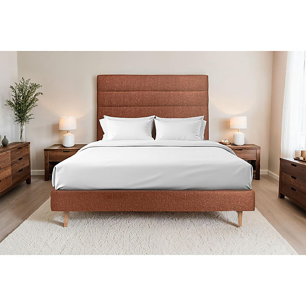 Lit avec tête de lit lignes bouclette et sommier tapissier- Lit en bois massif