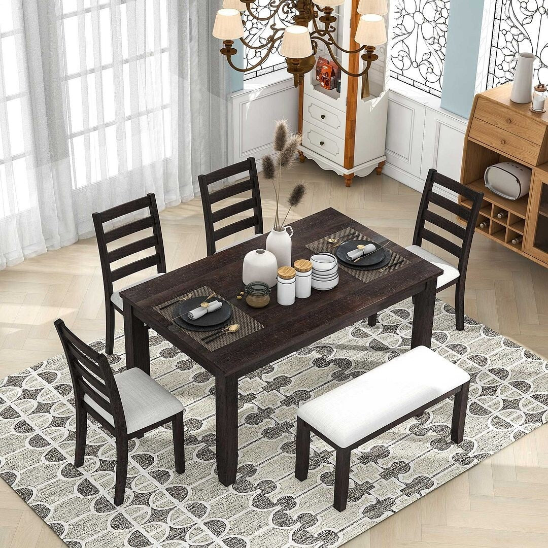 6-Piece Dining Room Table Set with 4 Chairs & a Bench