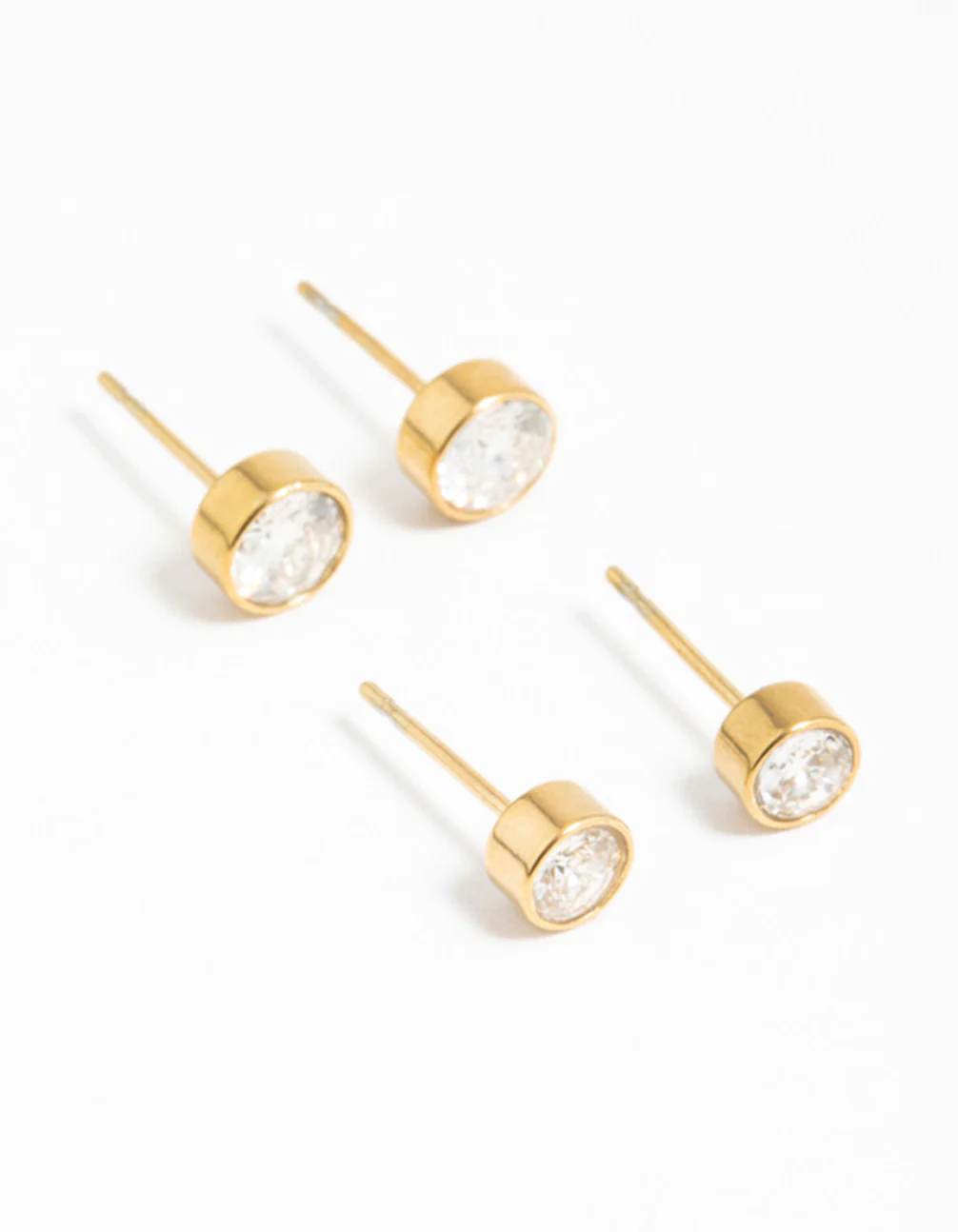 Gold Plated Surgical Steel Cubic Zirconia Bezel Stud Earrings