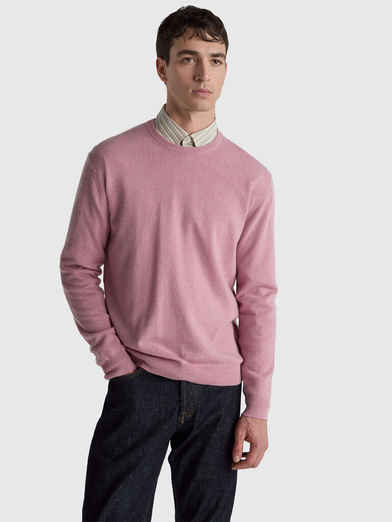 Marl pink crew neck sweater in pure Merino wool