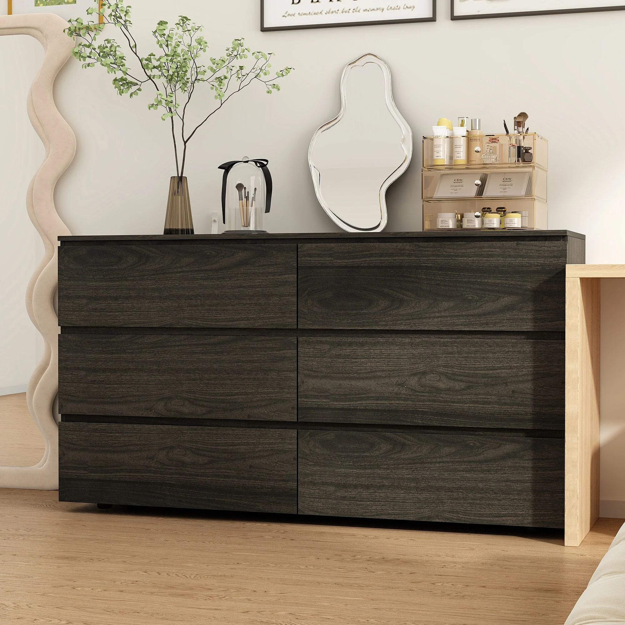 FUFU&GAGA 59 Modern Space Saving 6 Drawer Double Dresser Buffet Sideboard Chest