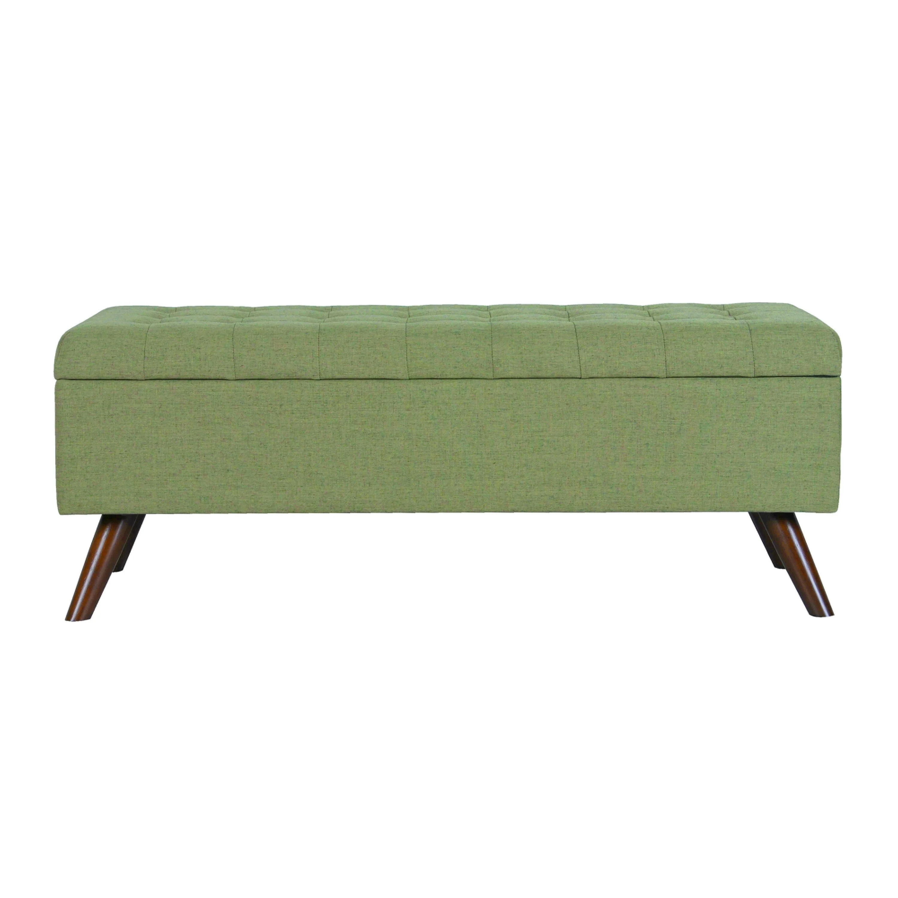 Eva Storage Bench Ottoman, Olive Green Woven Polyester, Brown, 48 Inch