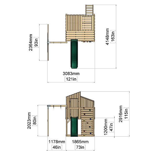 Aire de jeux PolarPlay Lotta portique bois avec balançoire et bac à sable avec balançoire et mur d'escalade avec mur d'escalade et