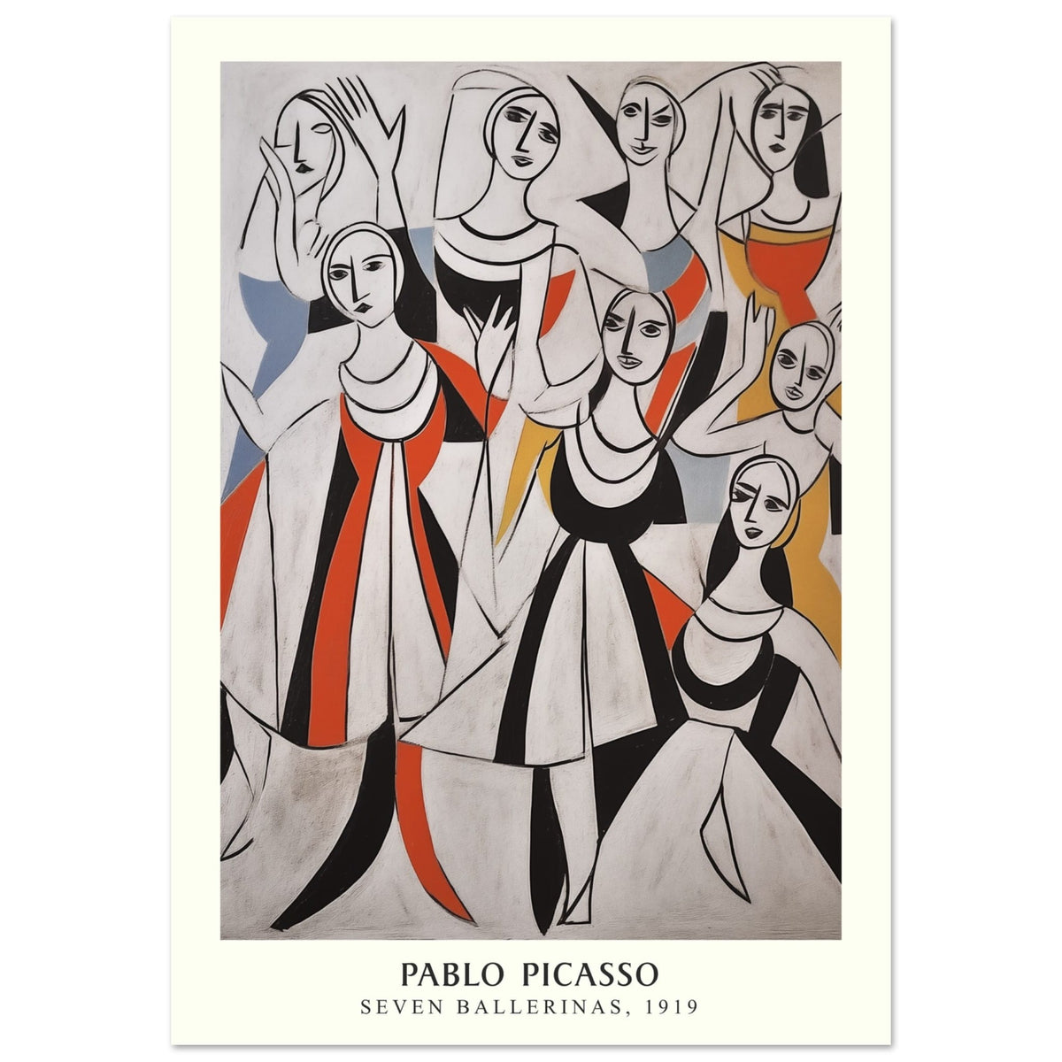 Artfulprints Poster Pablo Picasso - Seven ballerinas  - 70x100 cm - Meerkleurig