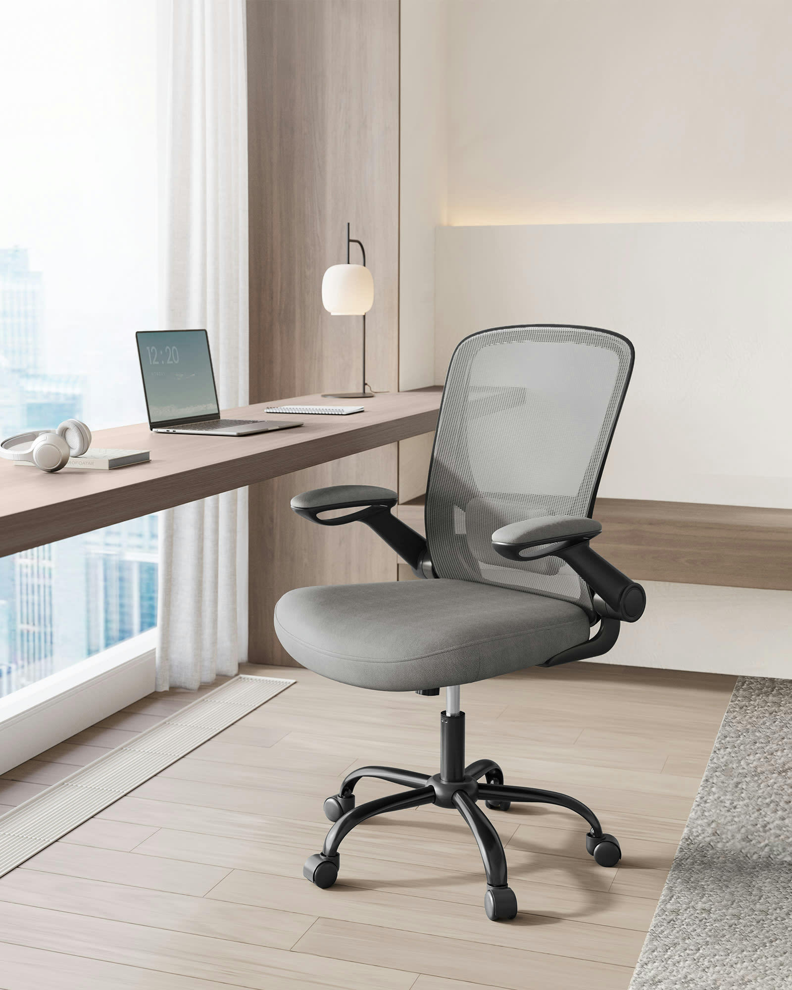 - Fauteuil de bureau avec accoudoirs toile respirante gris