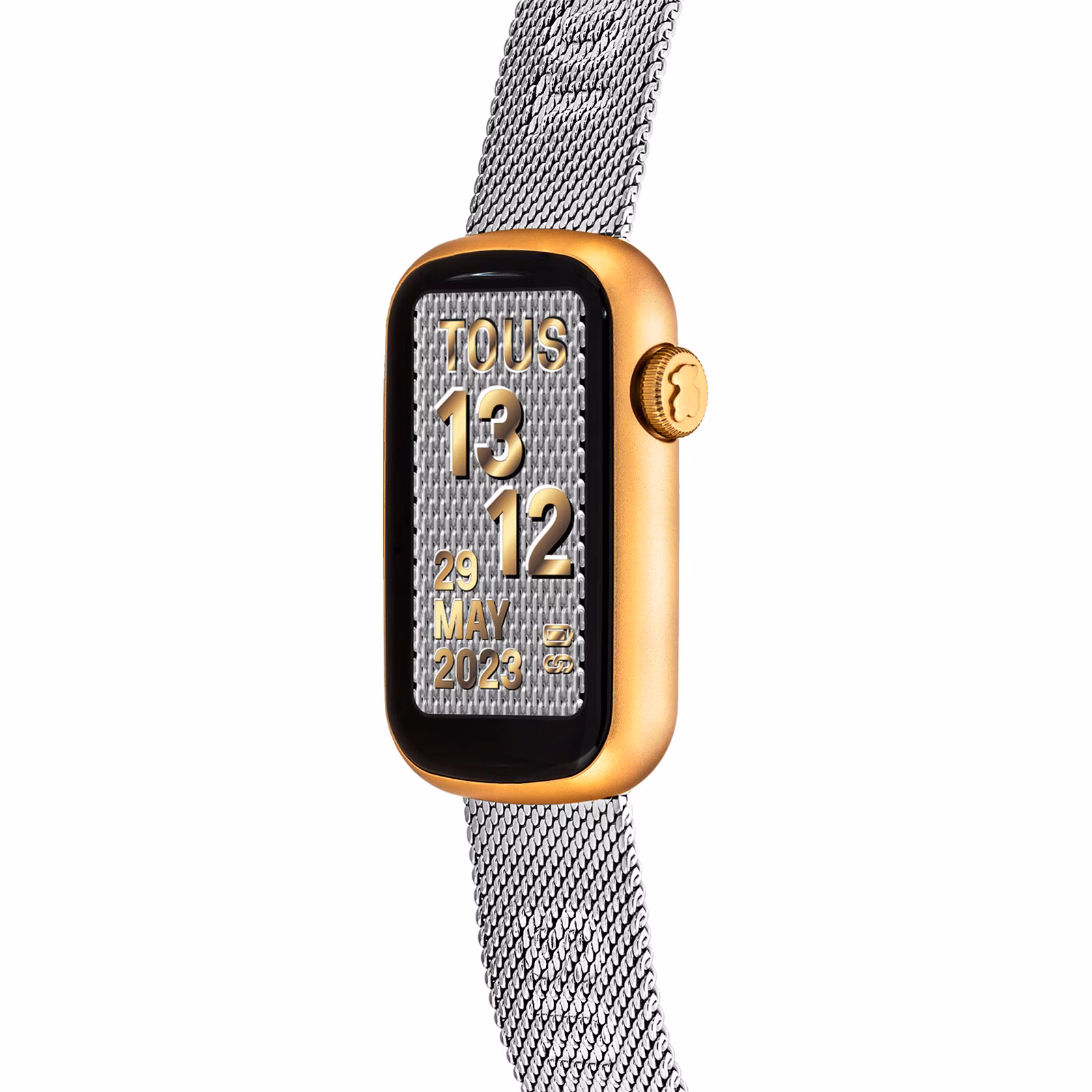 Reloj smartwatch con brazalete de acero y caja de aluminio en color IPG dorado TOUS T-Band Mesh