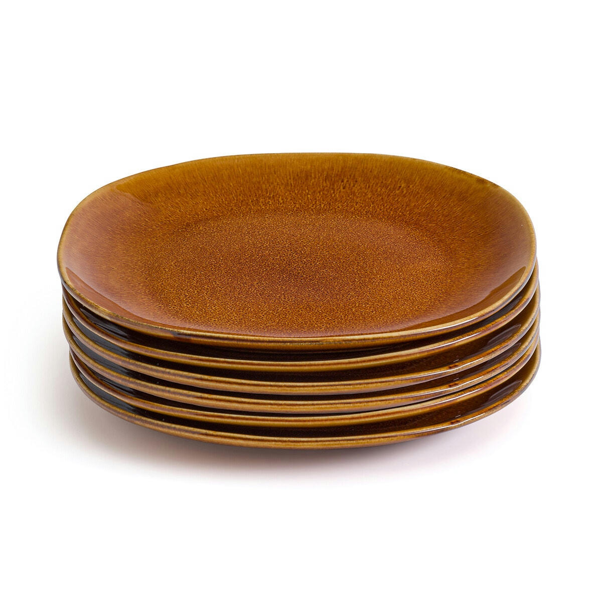 Lot 6 assiettes plates grès émail réactif, Marx