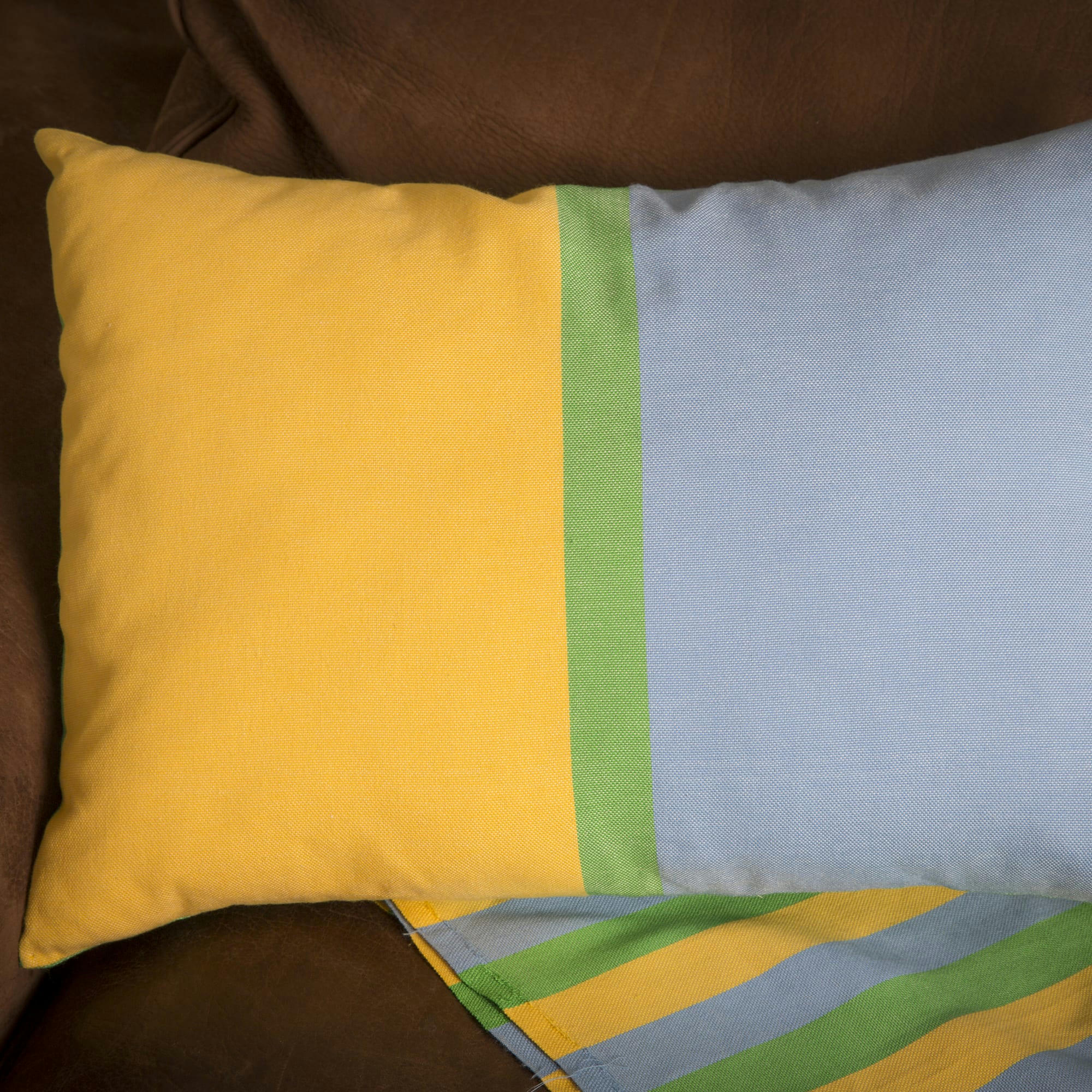 DJERBA - Housse coussin coton tricolore vert jaune turquoise 35 x 50