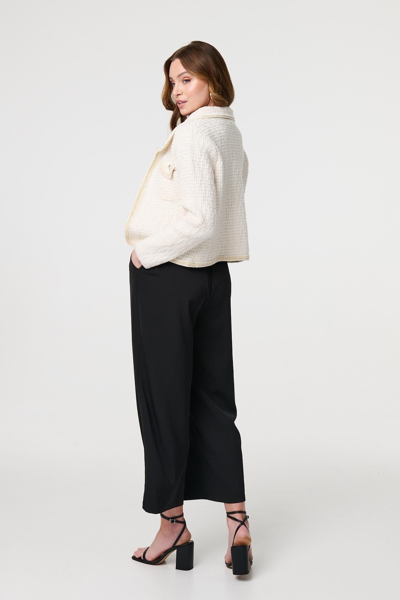 Izabel London Textured Pocket Detail Crop Knit Jacket