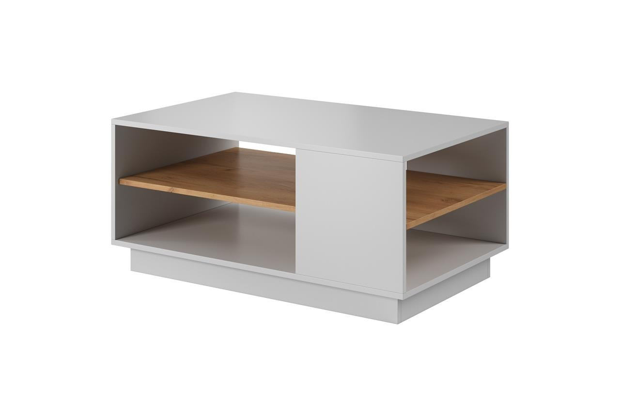 Biały stolik kawowy WOOD / biały mat   dąb craft złoty