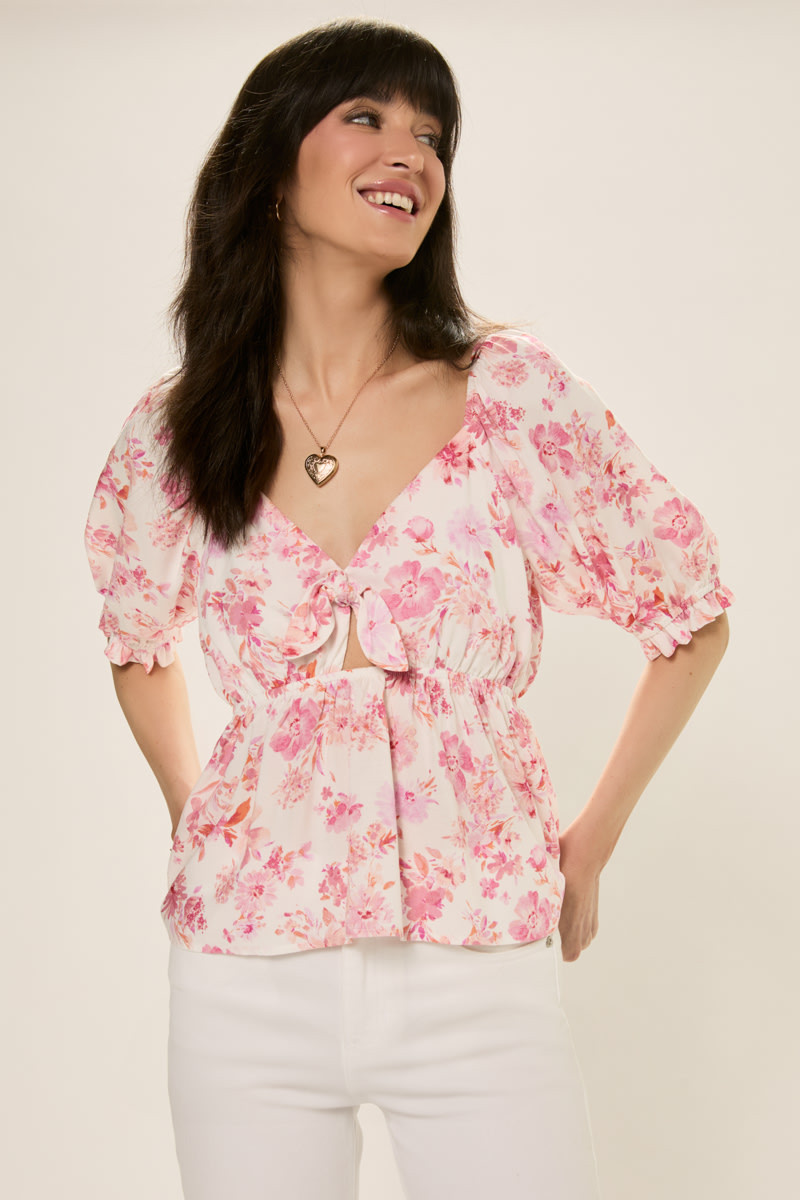 Jenna Tie Front Floral Blouse
