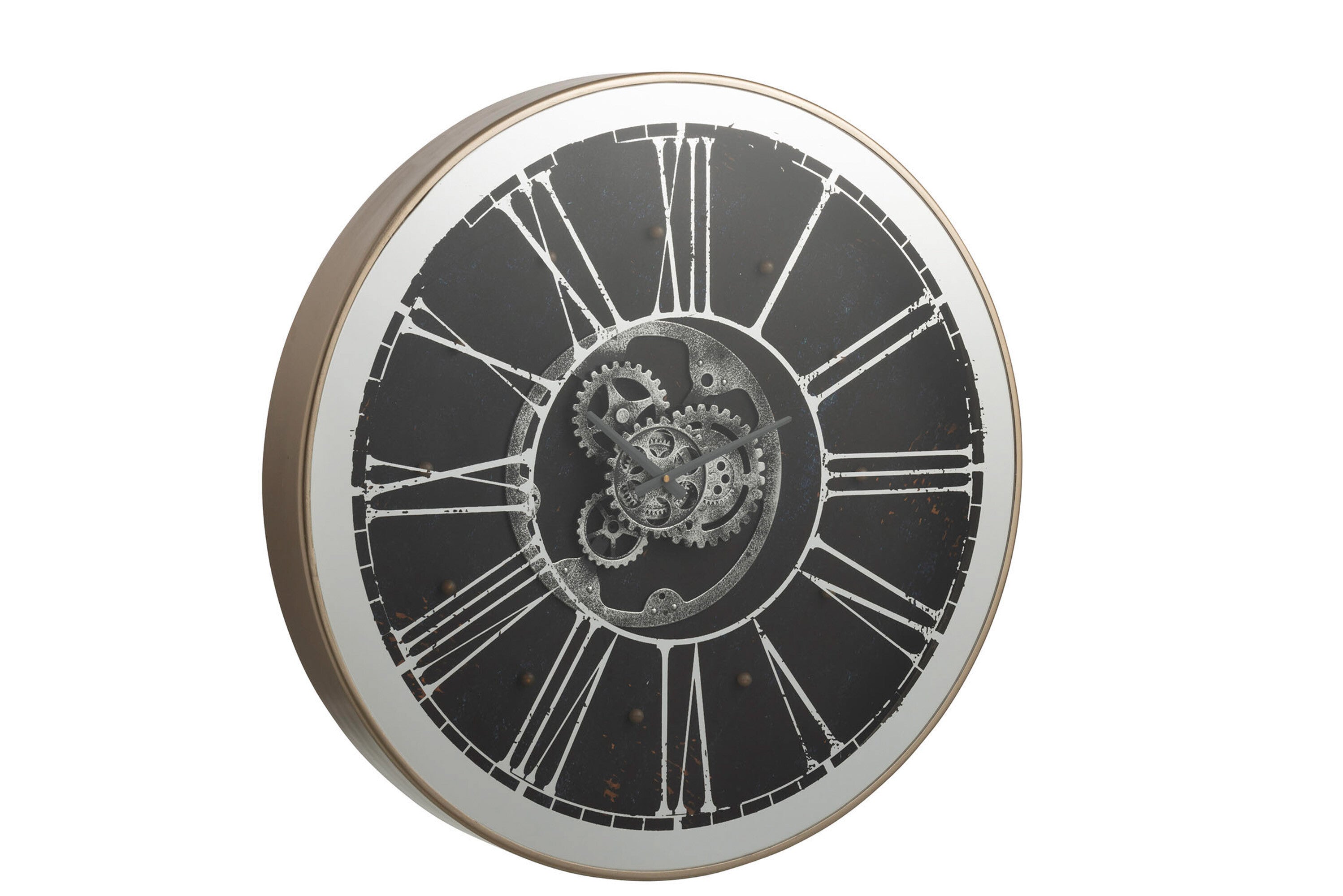 J-Line klok Rond Spiegel - hout - zilver - Ø 80 cm - LED lichtjes
