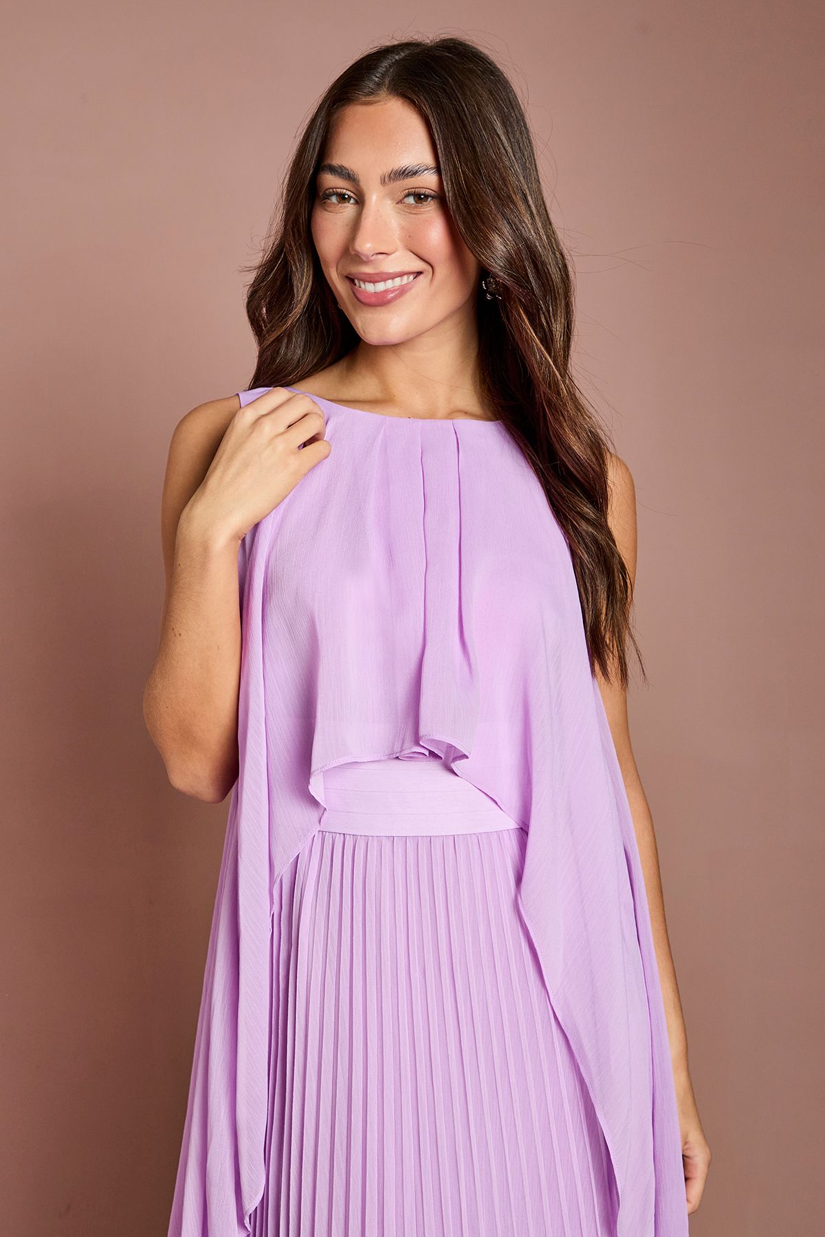 Coast Cape Sleeve Pleated Midi Dress