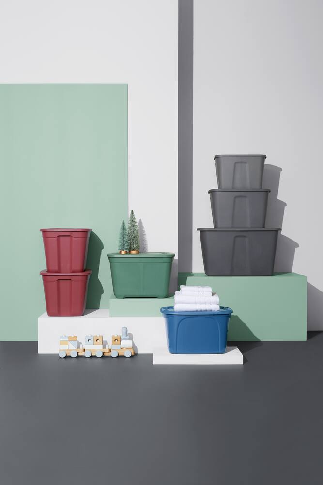 type A Restore Stackable Nesting Storage Box with Lid, 40-L, Grey